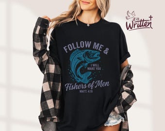 Follow Me & I Will Make You Fishers of Men Christian Unisex PNG Digitale Download Matthew 4:19 Fishing Design Sublimatie Retro Shirt Graphic