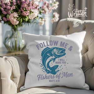 Follow Me Fishers of Men PNG Matthew 4:19 Christian Pillow Sublimation Retro Fishing Bible Verse Print for Shirt, Mug, Wall Art Shirt Png