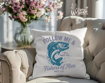 Follow Me vissers van mannen png Matthew 4:19 christelijk kussen sublimatie retro vissen bijbelvers print voor shirt, mok, muurkunst shirt png