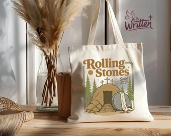 Rolling Stones PNG Digital Download He Is Risen Retro Christian Easter Design Jesus Has Risen PNG Clipart Digital for Sublimation Tote Bags