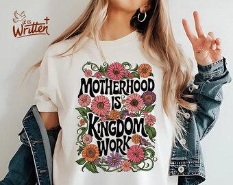 Boho Motherhood is Kingdom Work Png Floral Mom Png, Mom Png, Christian Mama Png, Mothers Day png, Bible Verse, Floral Mama Png Retro Mom Png