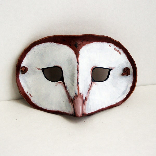 Leather Barn Owl Mask -Costume Play Masquerade - Woodlands Brown and White Halloween