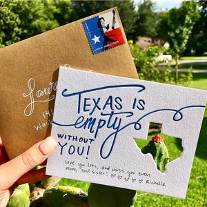 Gestanst | Texas is leeg zonder jou - gestanste platte kaart in boekdruk