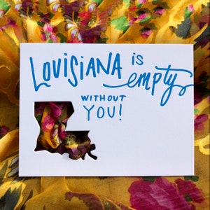 Découpe | La Louisiane est vide sans vous - Carte plate découpée typographique