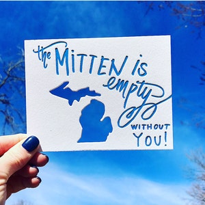 Gestanst | The Mitten is Empty Without You - Michigan letterpress gestanste kaart
