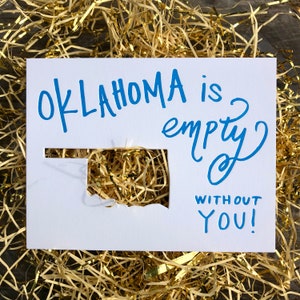 Gestanst | Oklahoma is leeg zonder jou - gestanste platte kaart in boekdruk