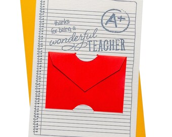 Gift Card Holder | Letterpress | Thanks for being a wonderful Teacher A+