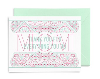 Thank You Mom | Mother's Day | Letterpress Greeting Card