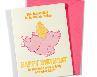 Flying Pig | Birthday | Letterpress Greeting Card