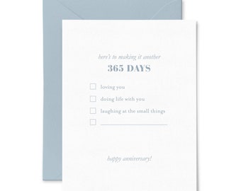 365 Anniversary List | Love/Anniversary | Letterpress Greeting Card