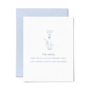 Tarjeta de felicitación impresa con texto en inglés "Squirrel" (ardilla) y "Pet Sympathy" (simpatía por mascotas)