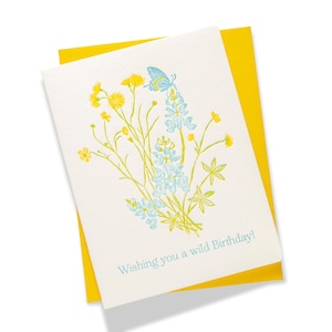 Aniversário de flor silvestre | Aniversário | Cartão de felicitações com impressão tipográfica