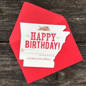 Die Cut | Greeting Card | Letterpress | Arkansas Birthday Greeting Card - Letterpress
