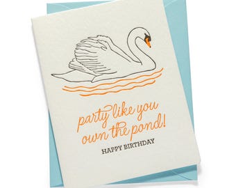 Tarjeta de felicitación de cisne/cumpleaños/impresa en tipografía
