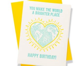 Tarjeta de felicitación con impresión tipográfica "World Brighter" / Cumpleaños