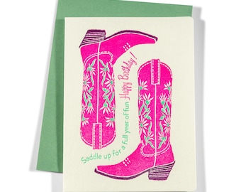 Saddle Up Boots | Birthday | Letterpress Greeting Card