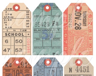 Vintage Tickets Journaling Tags Collage Sheet No 1 for Junk Journals
