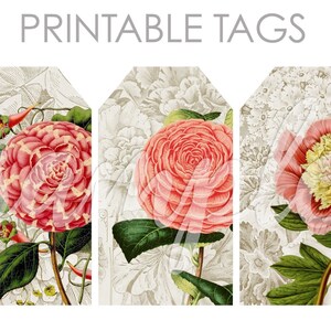 Vintage Pfingstrosen Journaling Tags Collage Sheet für Junk Journals