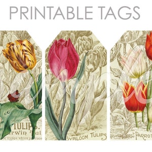 Vintage Tulpen Journaling Tags Collage Sheet für Junk Journals