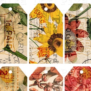 Floral Postcards Journaling Tags Collage Sheet No. 1 for Junk Journals