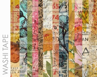 Journal Collage Printable Washi Tape Digital Collage Sheet Printable For Junk Journaling, Planners, and Digital Scrapbooking