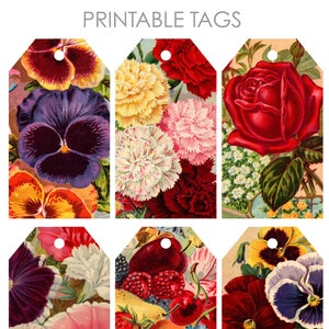 Vintage Florals 7 Printable Journaling Tags Collage Sheet for Junk Journals and Digital Scrapbooking