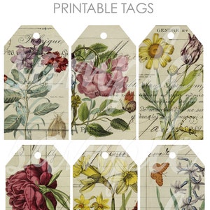 Floral 5 Mixed Media Journaling Tags Collage Sheet for Junk Journals