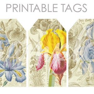 Vintage Iris Journaling Tags Collage Sheet für Junk Journals