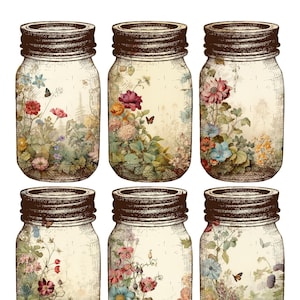 Spring Meadow Mason Jars Collage Sheet for Junk Journals and Fussy Cutting