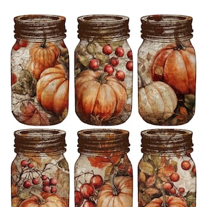 Feuille de collage de pots Mason de citrouilles d'automne pour les journaux indésirables et les découpes difficiles