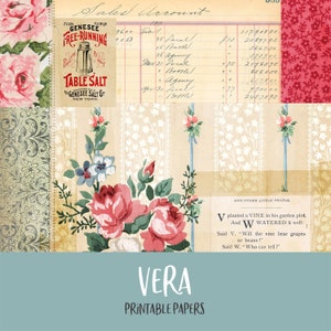Vera Wallpaper Collage Printable Digital Background and Journal Papers Junk Journal Kit