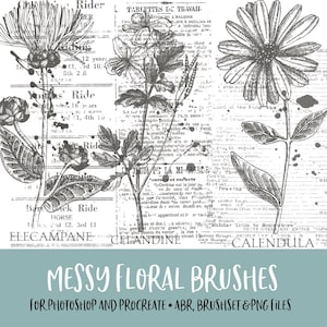 Messy Florals Brushes for Photoshop and Procreate with PNG Files for Commercial Use