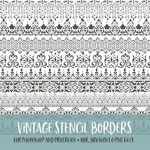Vintage Stencil Borders Brushes for Photoshop and Procreate with PNG Files for Commercial Use