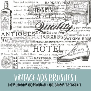 Vintage Ads 1 Brushes für Photoshop und Procreate mit PNG Dateien für kommerzielle Nutzung
