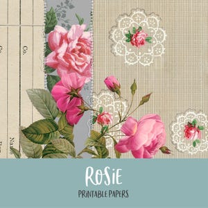 Rosie Wallpaper Collage Printable Digital Background and Journal Papers Junk Journal Kit