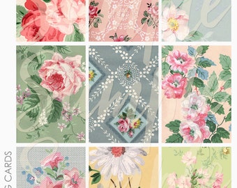 Vintage Wallpaper ATC ACEO Project Life Journaling Card Backgrounds Collage Sheet 3 for Junk Journaling