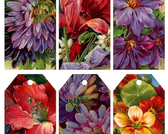 Vintage Florals 5 Printable Journaling Tags Collage Sheet for Junk Journals and Digital Scrapbooking