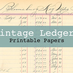Vintage Ledger Ephemera Journal Background Printable Textures Junk Journal Kit