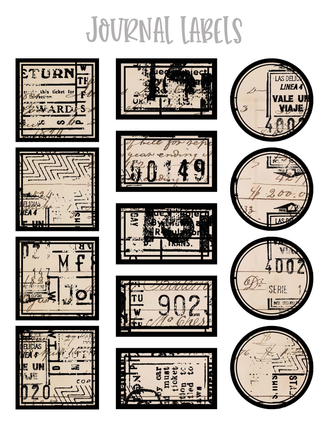 Stamped Journal Labels 3 Printable Labels Collage Sheet for Junk ...