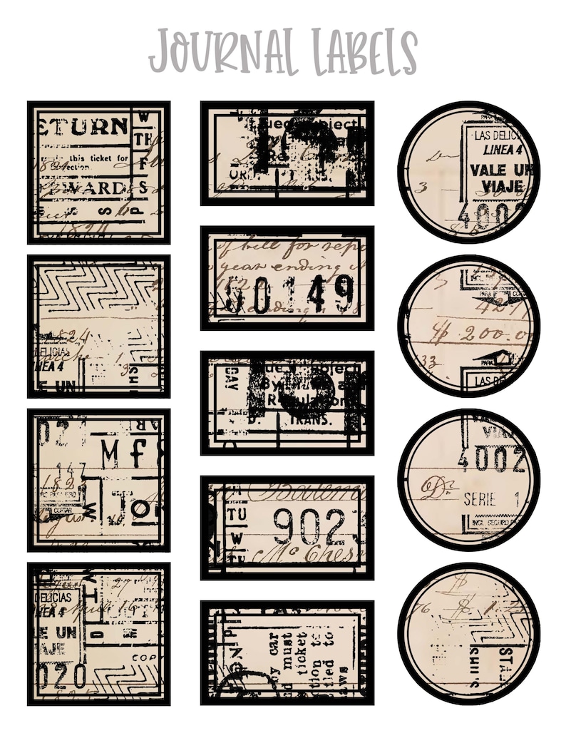 Stamped Journal Labels 3 Printable Labels Collage Sheet for Junk ...