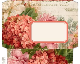 French Hydrangeas 1 Printable Envelope - 5x7 Folded Size
