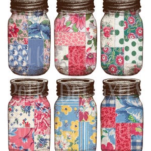 Patchwork 3 Printable Mason Jars Collage Sheet for Junk Journals and Fussy Cutting