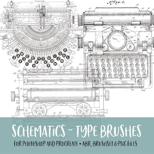 Schematics: Typewriters Brushes for Photoshop and Procreate with PNG Files for Commercial Use