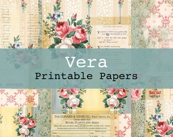 Vera Wallpaper Collage Printable Digital Background and Journal Papers Junk Journal Kit