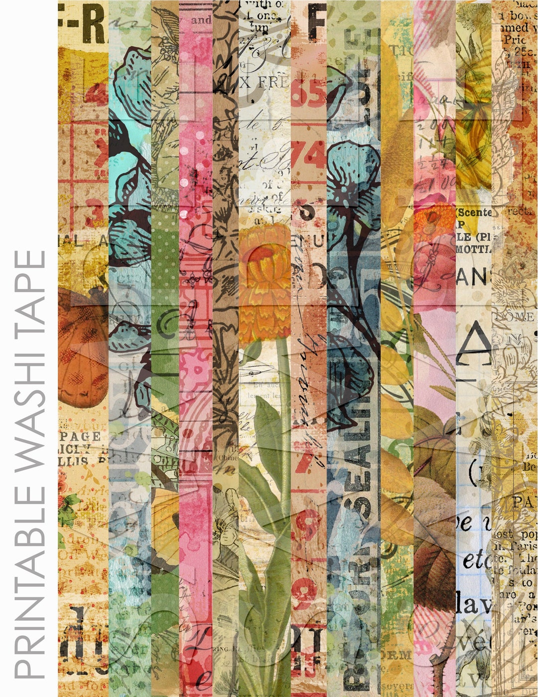Journal Collage Printable Washi Tape Digital Collage Sheet Printable for Junk Journaling