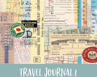 Travel Journal 1 Printable Digital Background and Journal Papers Junk Journal Kit