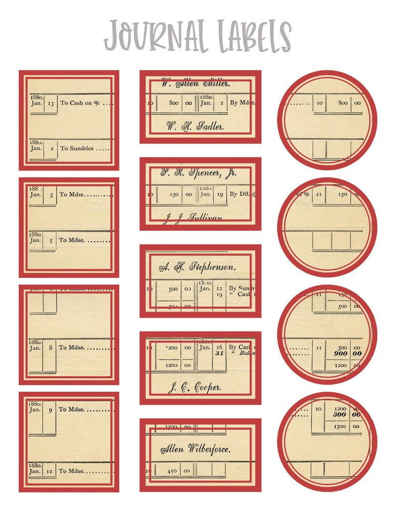 Ledger Journal Labels 8 Printable Labels Collage Sheet for Junk ...
