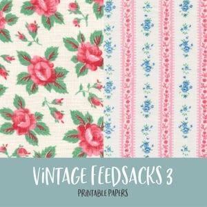 Vintage Feedsack 3 Wydrukowane Cyfrowe Tło i Papiery Dziennikowe Junk Journal Kit