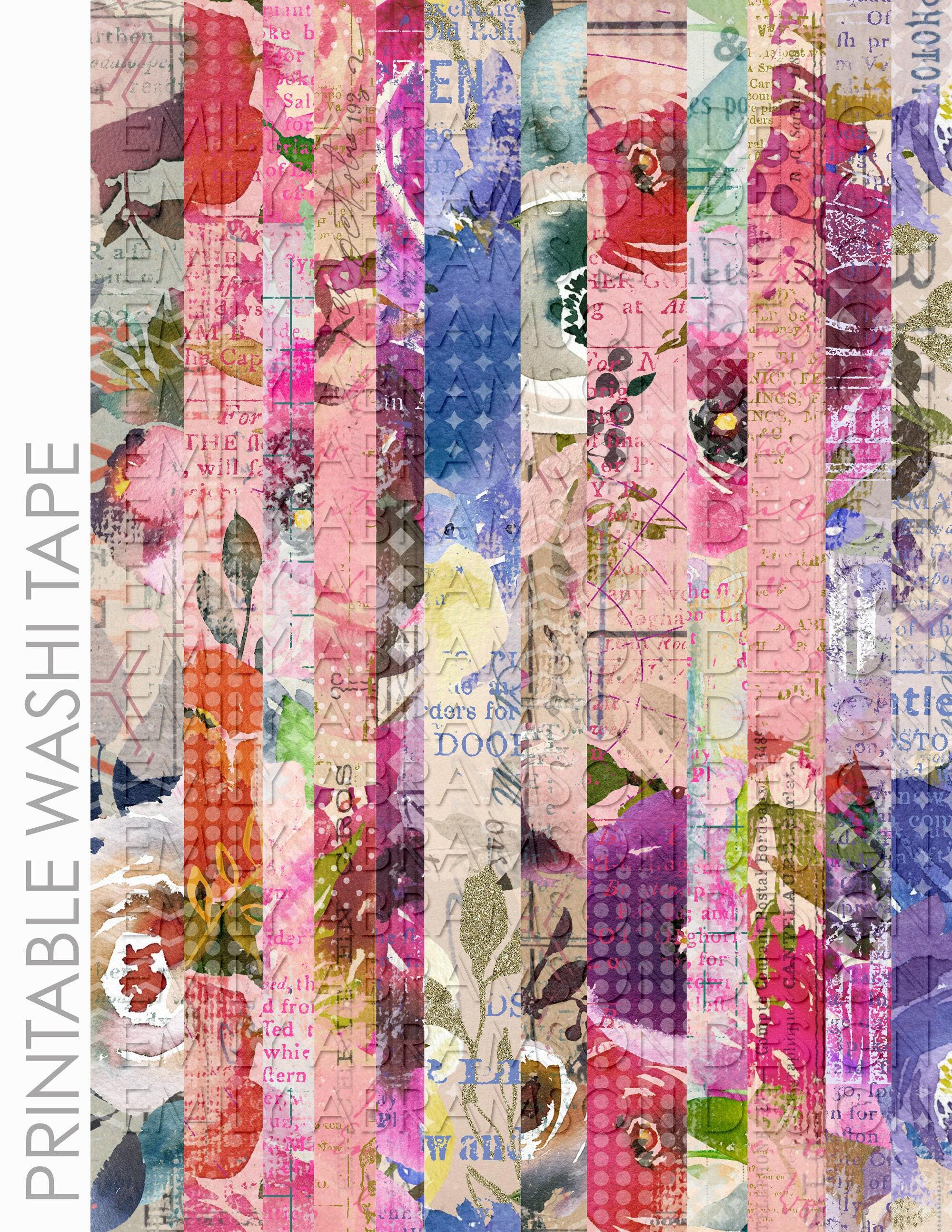 Color Washed Object Collage Watercolor Collage Printable Washi Tape Digital Collage Sheet for Junk ...