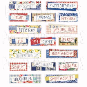 リネンマーケットの印刷可能な積み重ね可能なラベルステッカー、ファジーカットのコラージュシート、ジャンクジャーナル、デジタルスクラップブック、プランナー、またはスネイルメール用